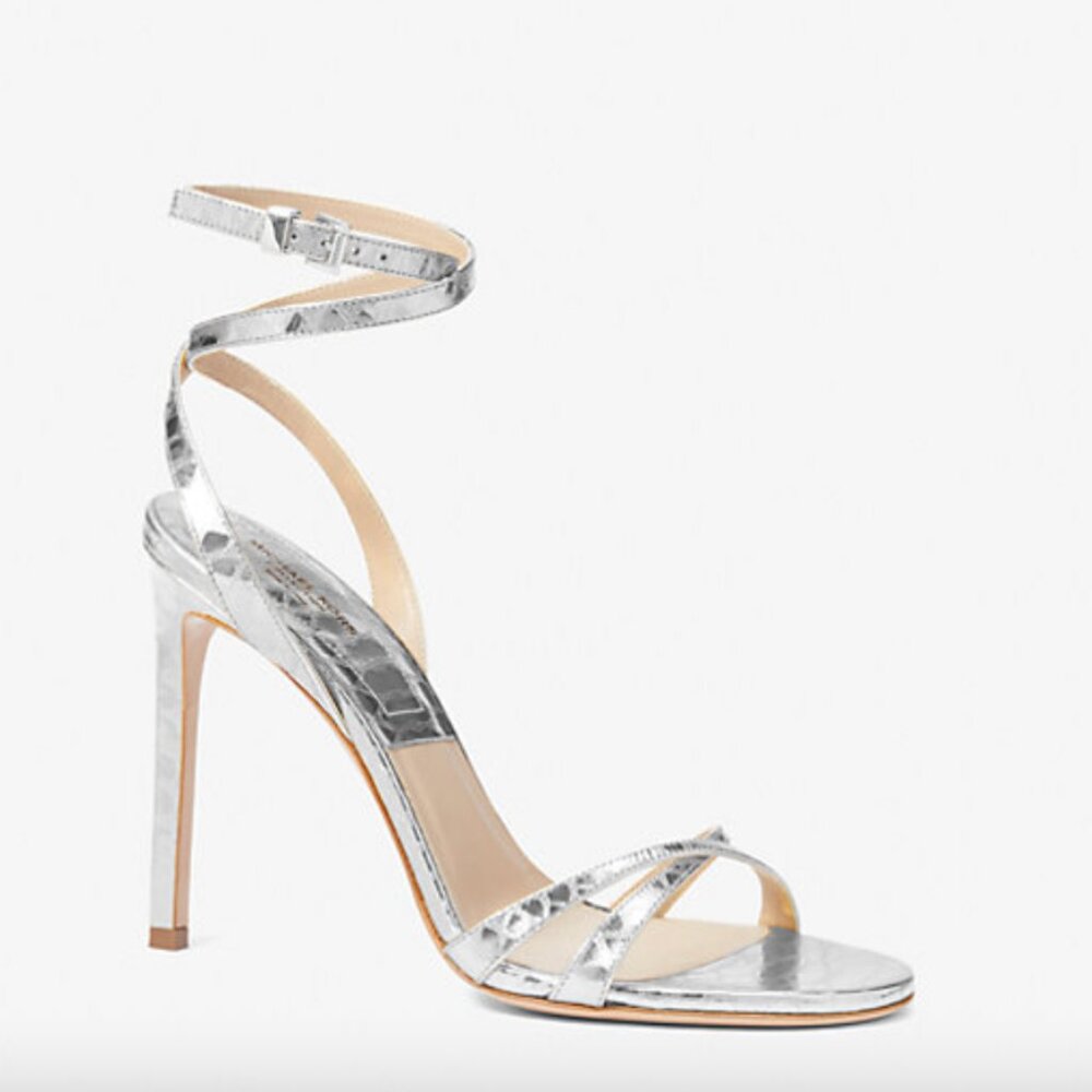 NWOT Metallic Python Embossed Leather Sandal Heel